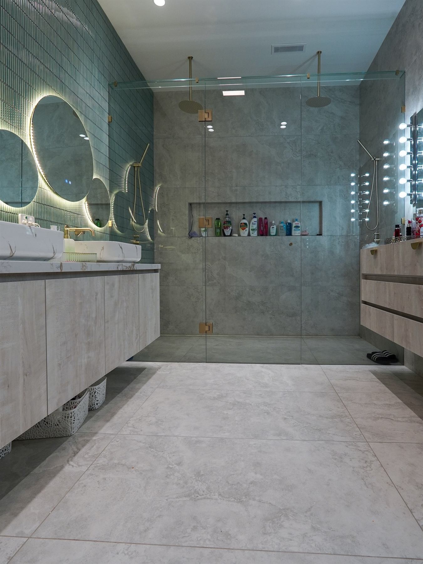 Bathroom tiling and stone benchtop combination installation